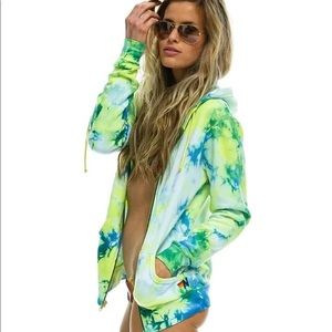 Aviator Nation Neon Tie Dye Zip Up Hoodie (Discontinued) Unisex Size Small